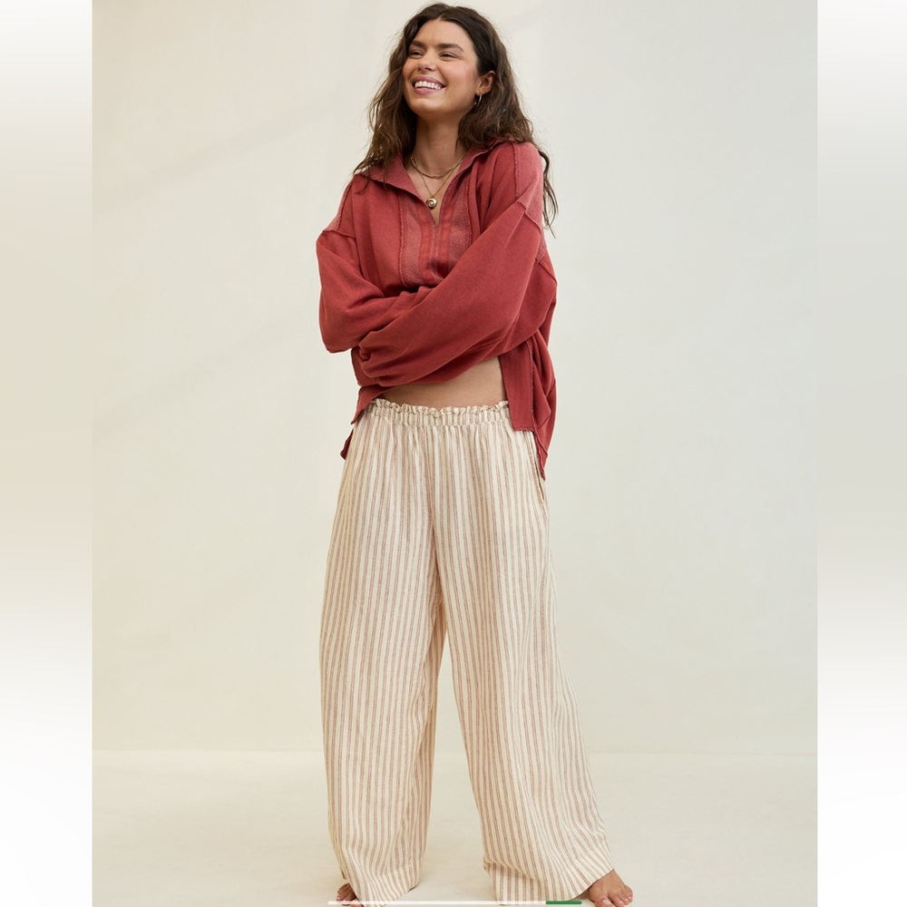 Aerie Linen Blend Trousers Size Medium Oversized - Picture 2 of 9